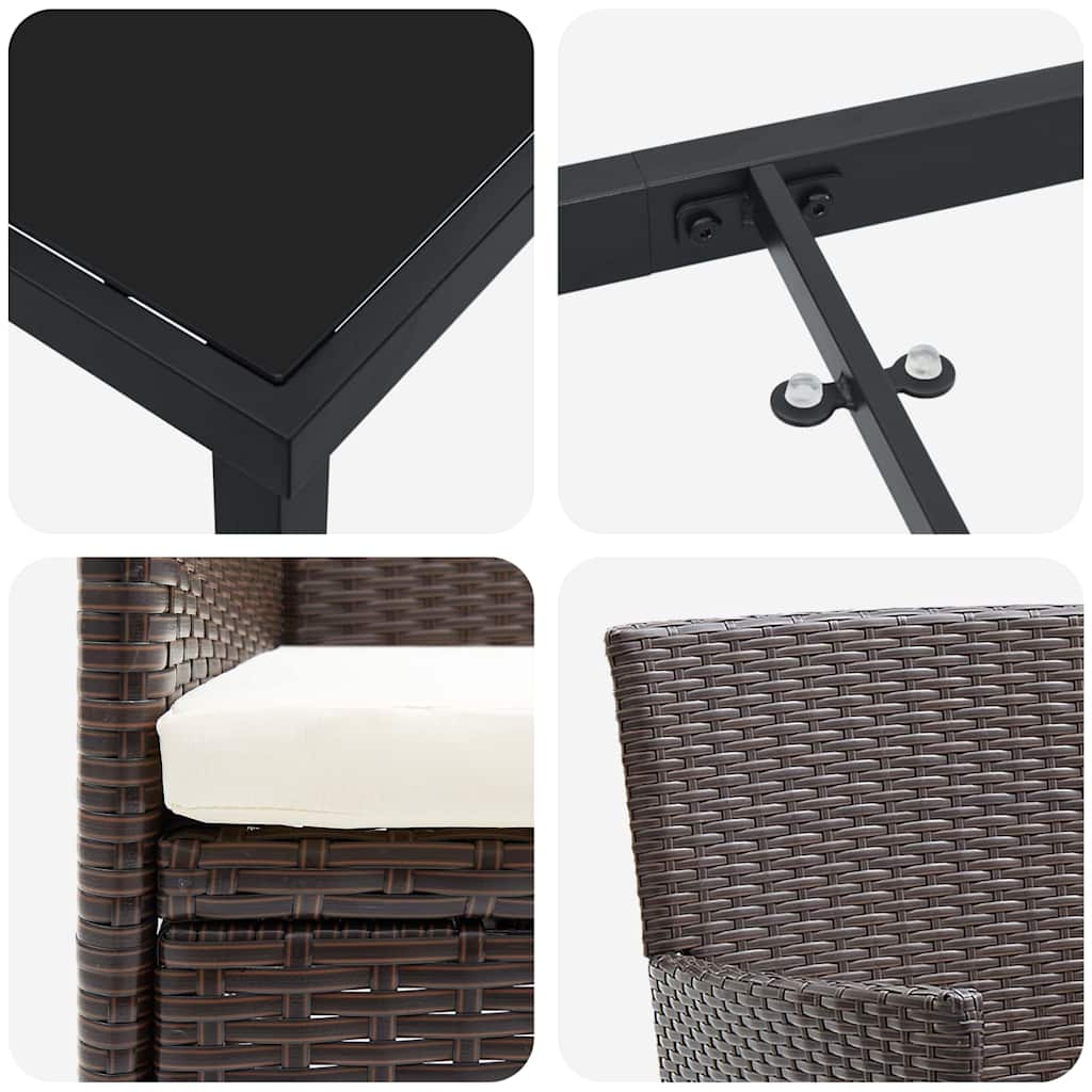 Garten Essgruppe mit Kissen 3 pcs Braun Poly Rattan