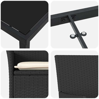 Garten Essgruppe mit Kissen 3 pcs Schwarz Poly Rattan