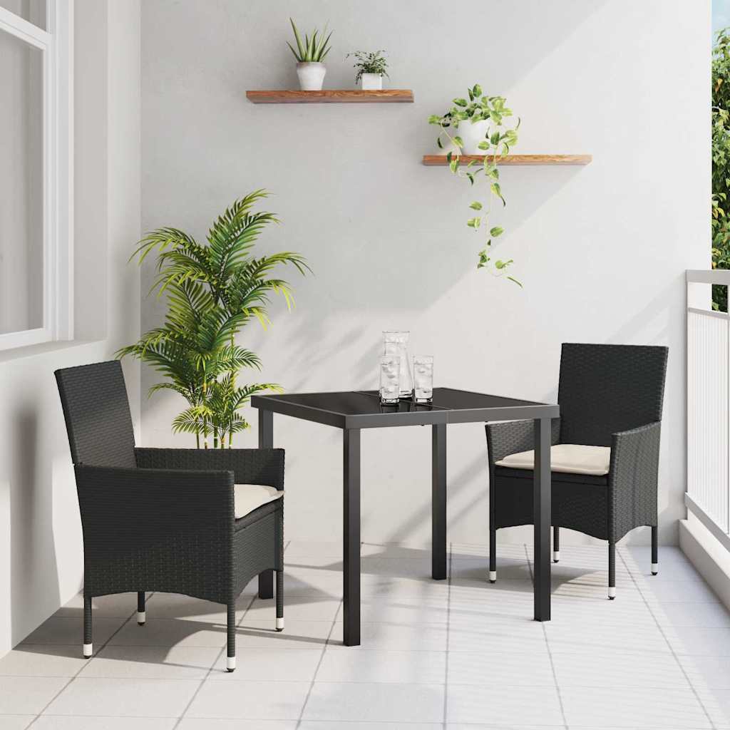 Garten Essgruppe mit Kissen 3 pcs Schwarz Poly Rattan