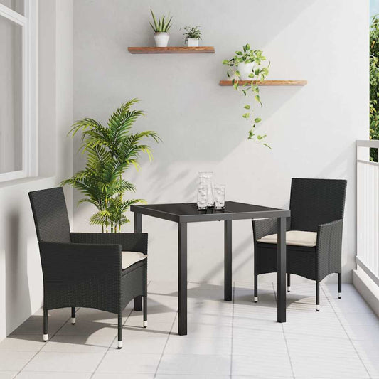 Garten Essgruppe mit Kissen 3 pcs Schwarz Poly Rattan