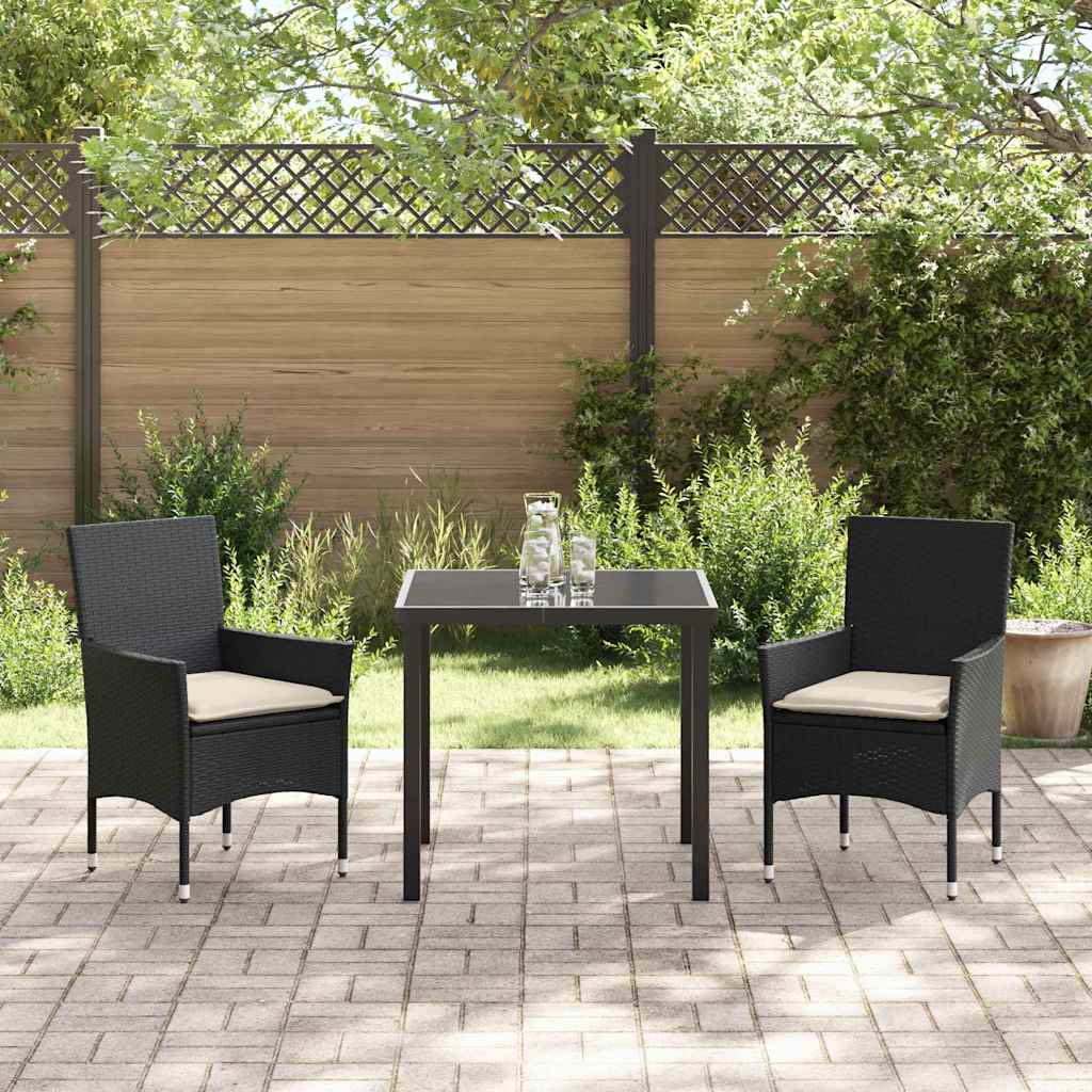 Garten Essgruppe mit Kissen 3 pcs Schwarz Poly Rattan