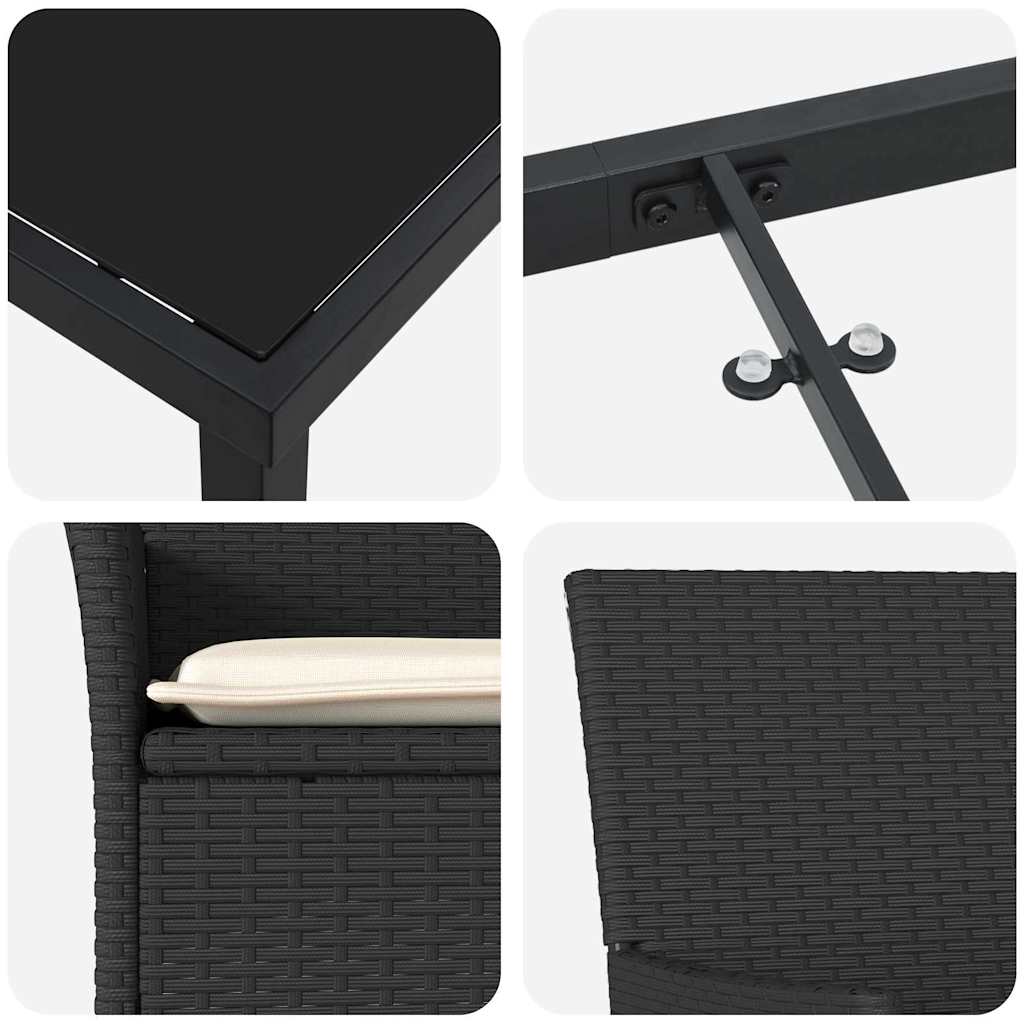 Garten Essgruppe mit Kissen 7 pcs Schwarz Poly Rattan