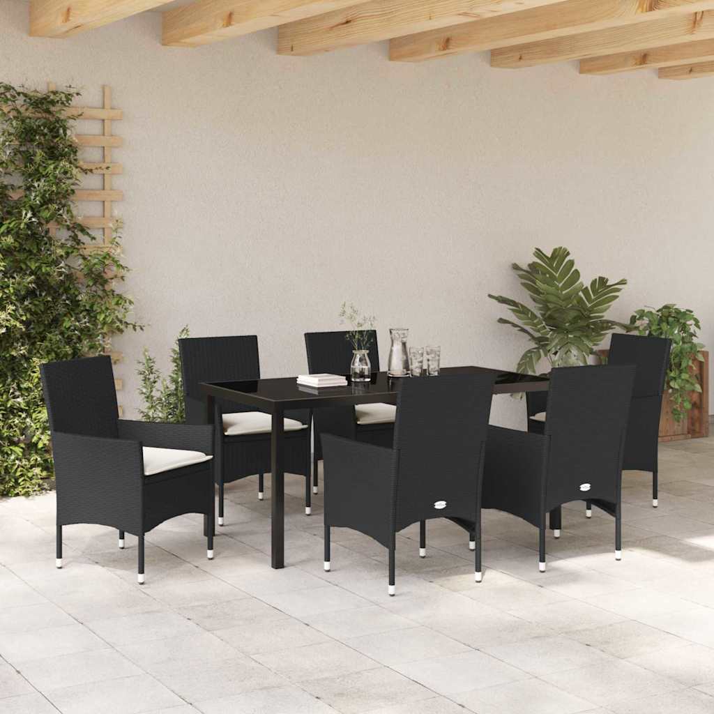 Garten Essgruppe mit Kissen 7 pcs Schwarz Poly Rattan