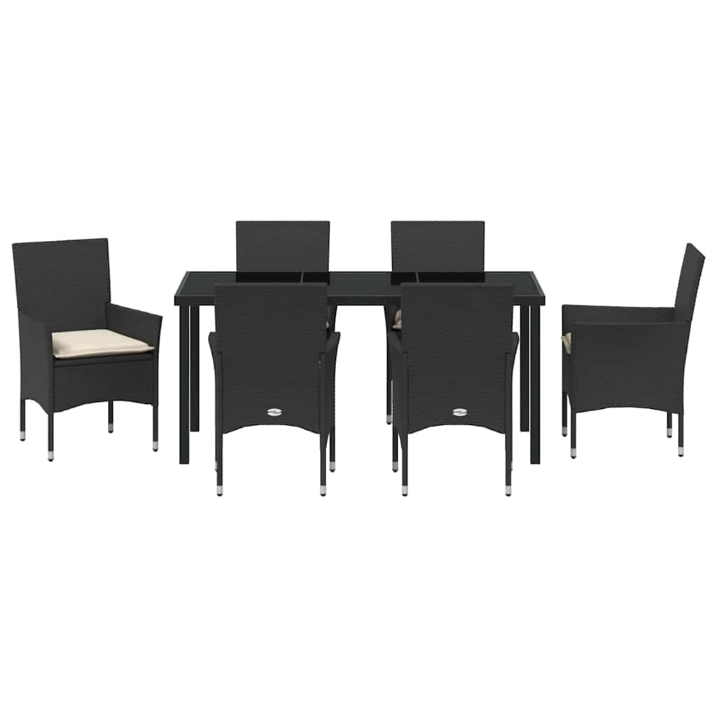 Garten Essgruppe mit Kissen 7 pcs Schwarz Poly Rattan