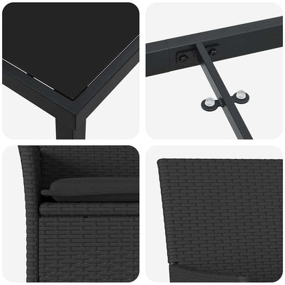 Garten Essgruppe mit Kissen 3 pcs Schwarz Poly Rattan