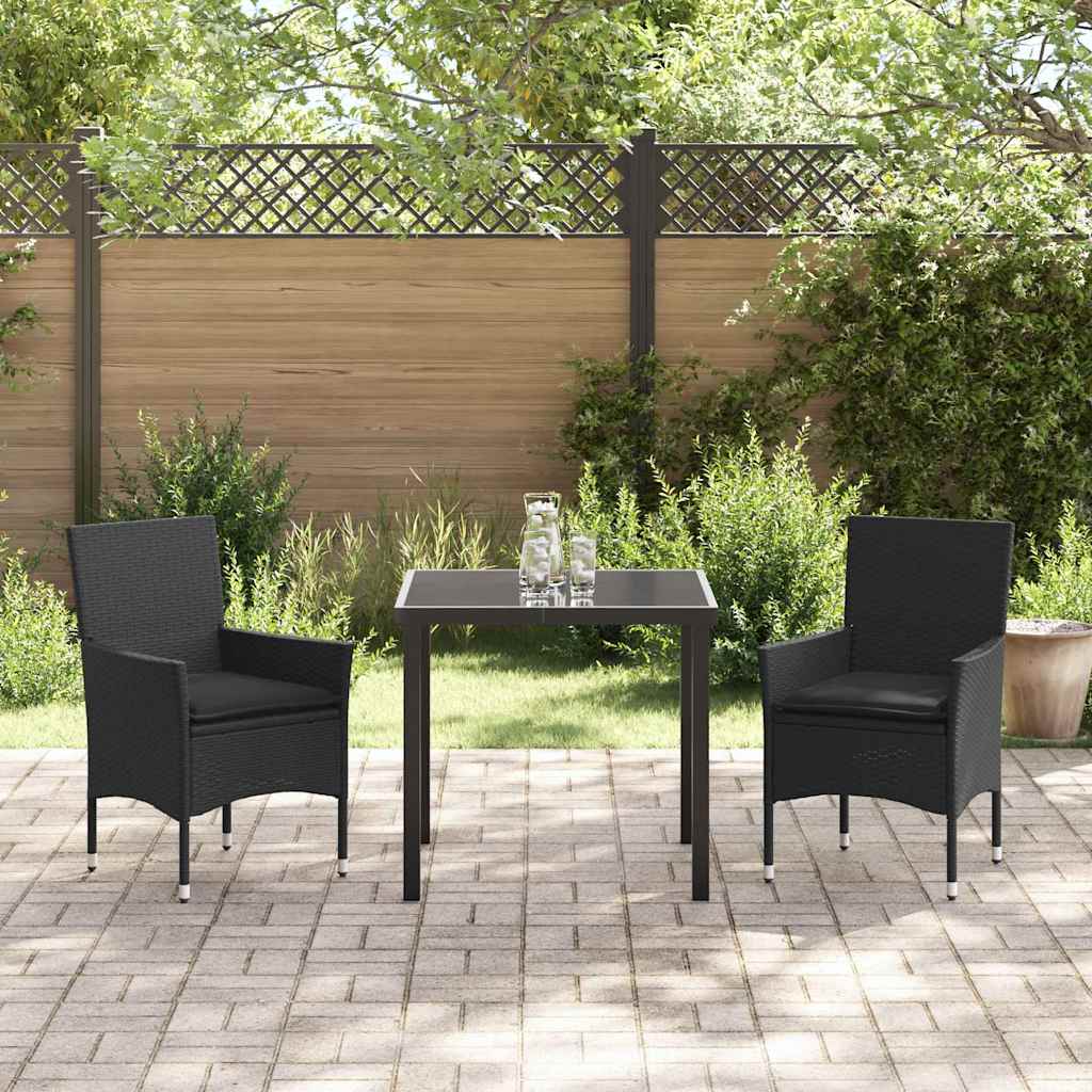 Garten Essgruppe mit Kissen 3 pcs Schwarz Poly Rattan