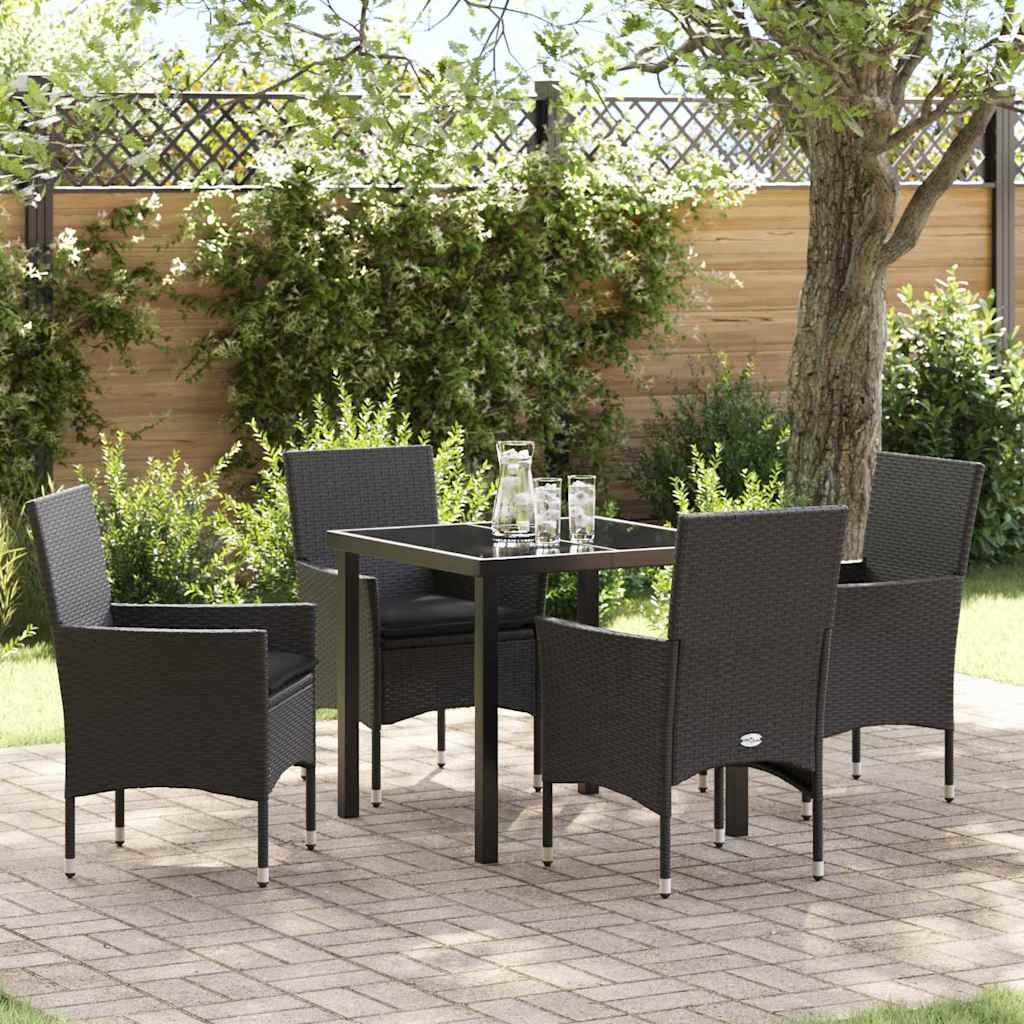 Garten Essgruppe mit Kissen 5 pcs Schwarz Poly Rattan