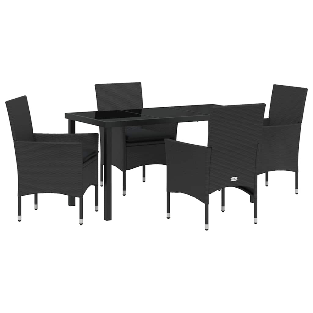 Garten Essgruppe mit Kissen 5 pcs Schwarz Poly Rattan