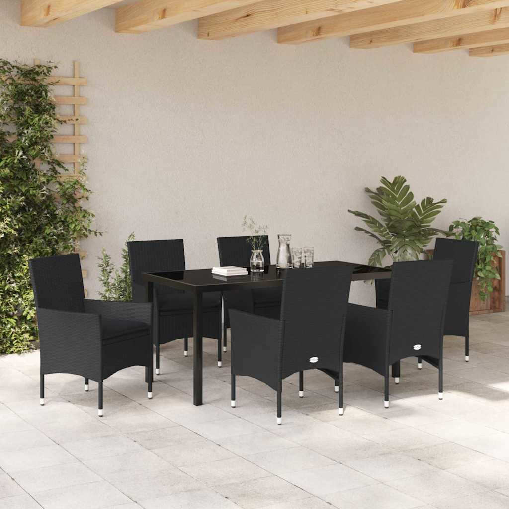 Garten Essgruppe mit Kissen 7 pcs Schwarz Poly Rattan