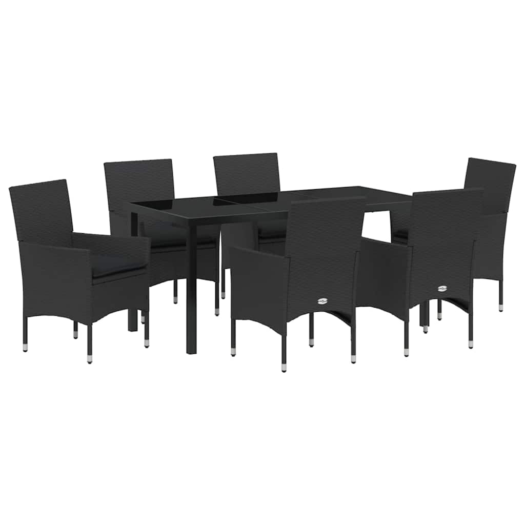 Garten Essgruppe mit Kissen 7 pcs Schwarz Poly Rattan