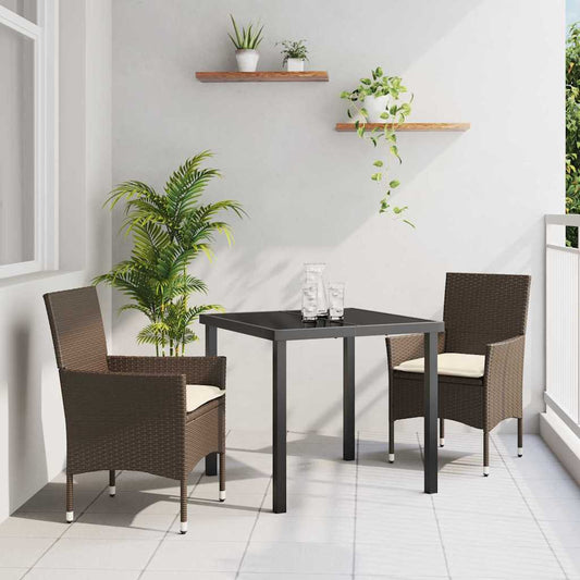 Garten Essgruppe mit Kissen 3 pcs Braun Poly Rattan