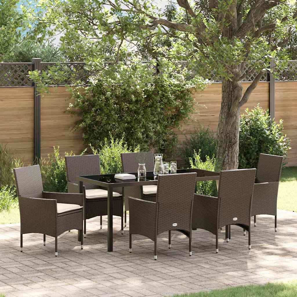 Garten Essgruppe mit Kissen 7 pcs Braun Poly Rattan