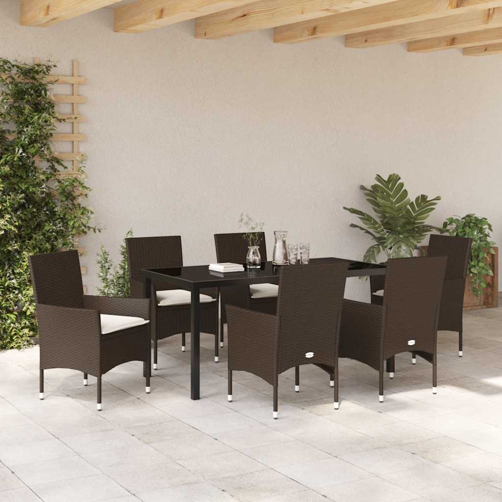 Garten Essgruppe mit Kissen 7 pcs Braun Poly Rattan