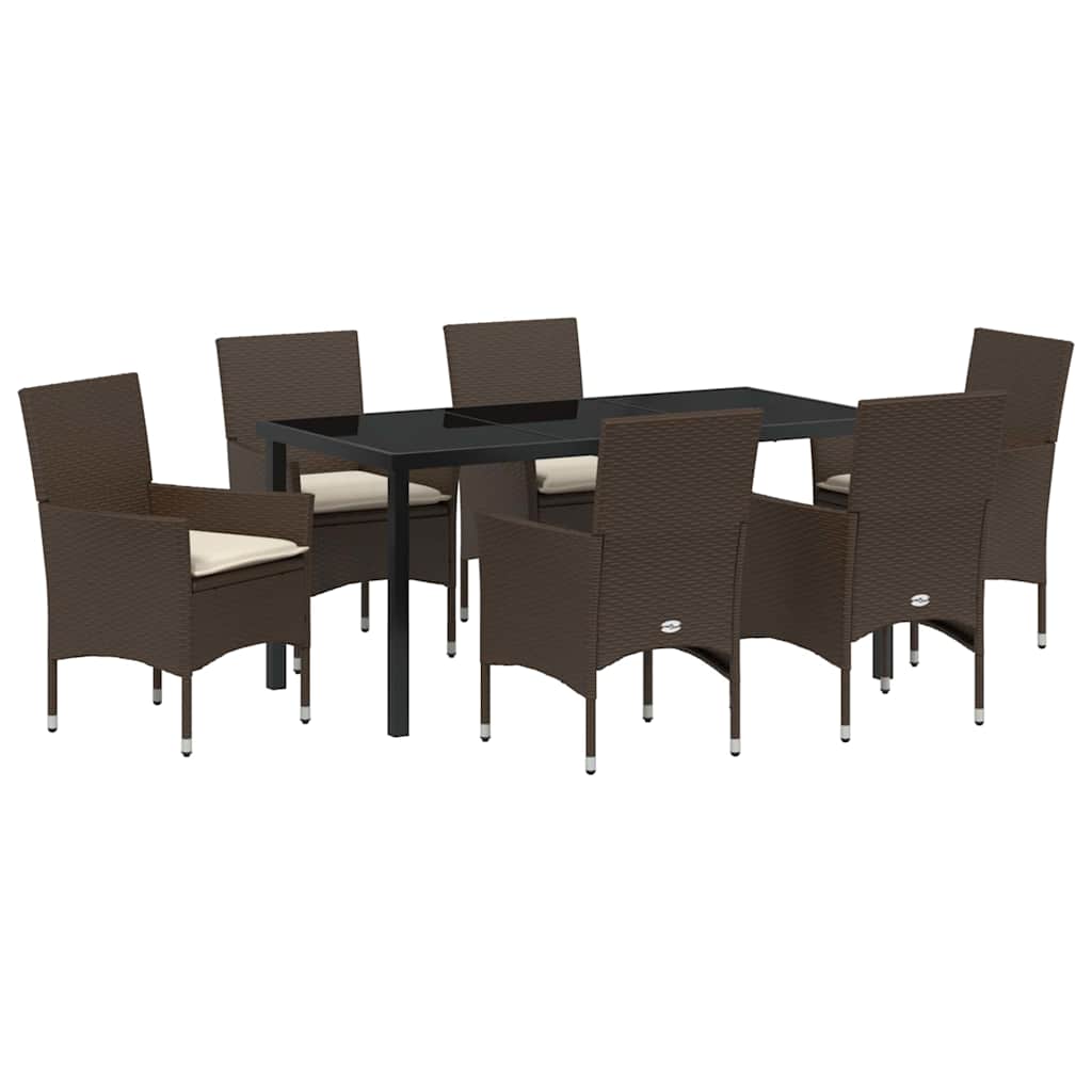 Garten Essgruppe mit Kissen 7 pcs Braun Poly Rattan