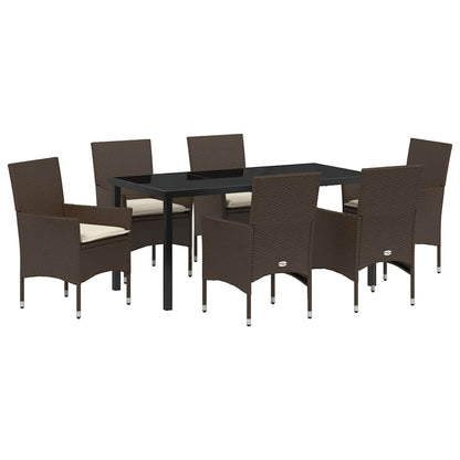 Garten Essgruppe mit Kissen 7 pcs Braun Poly Rattan