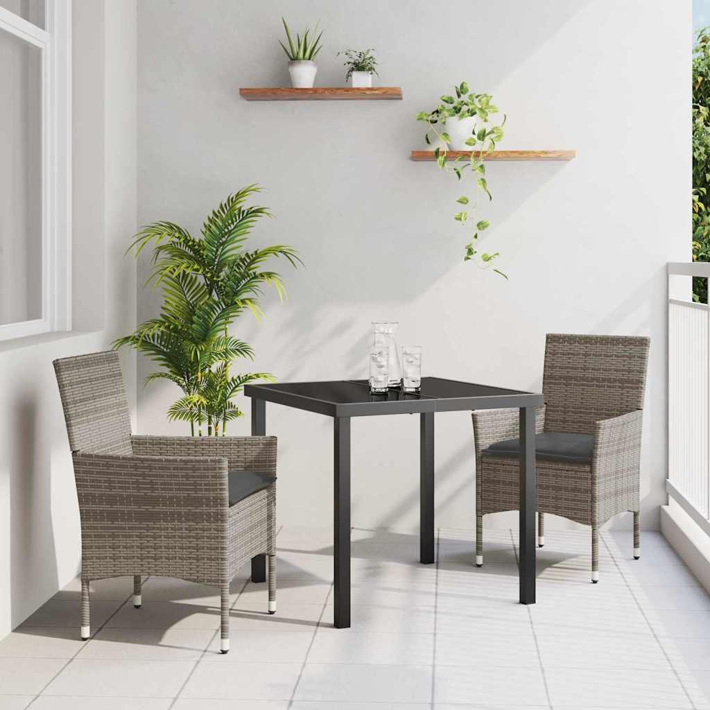Garten Essgruppe mit Kissen 3 pcs Grau Poly Rattan