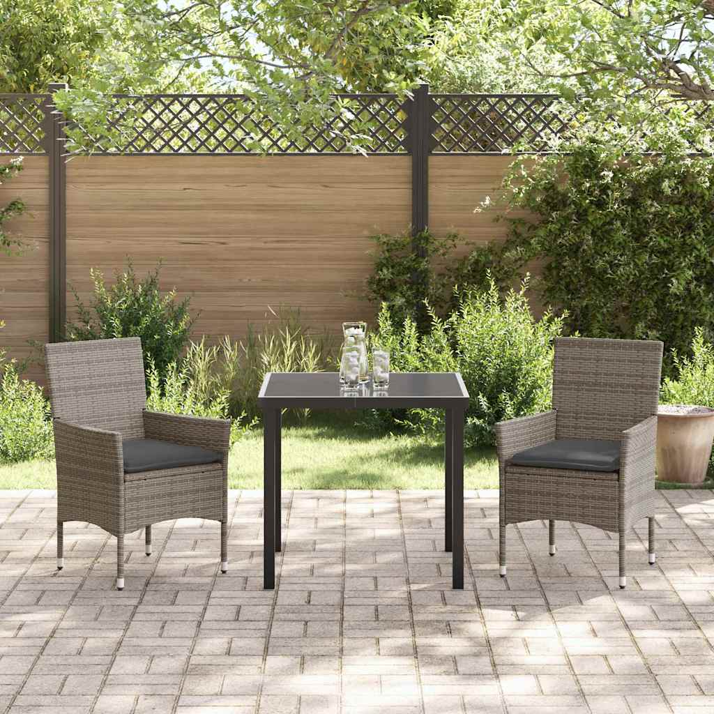 Garten Essgruppe mit Kissen 3 pcs Grau Poly Rattan