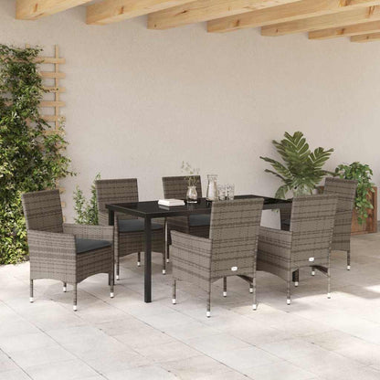 Garten Essgruppe mit Kissen 7 pcs Grau Poly Rattan