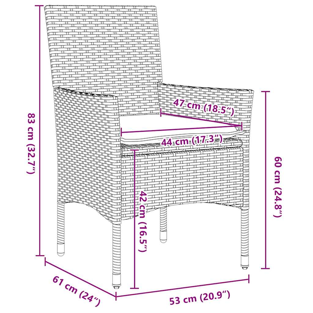 Garten Essgruppe mit Kissen 7 pcs Grau Poly Rattan
