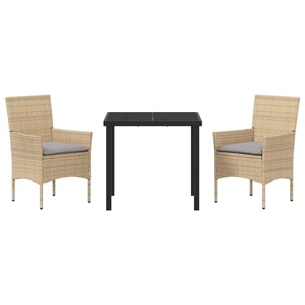 Garten Essgruppe mit Kissen 3 pcs Beige Poly Rattan