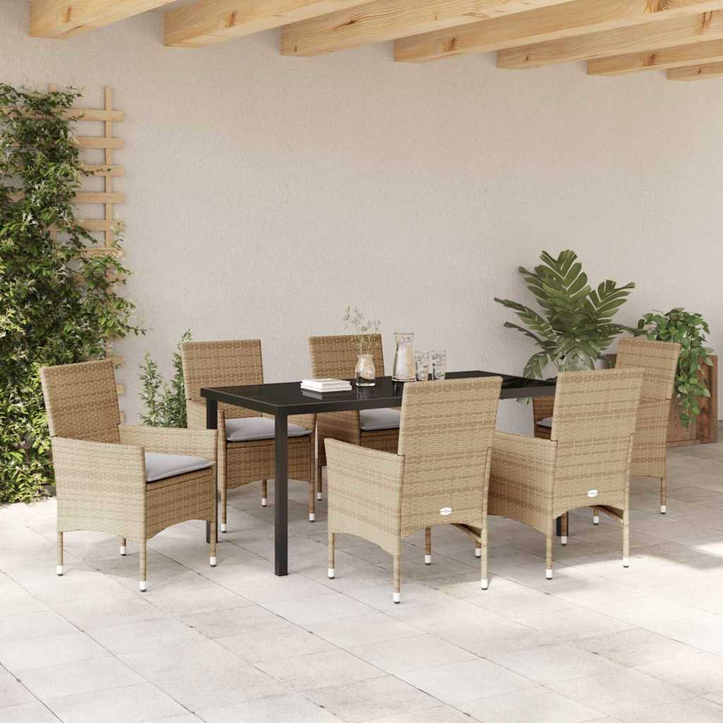 Garten Essgruppe mit Kissen 7 pcs Beige Poly Rattan