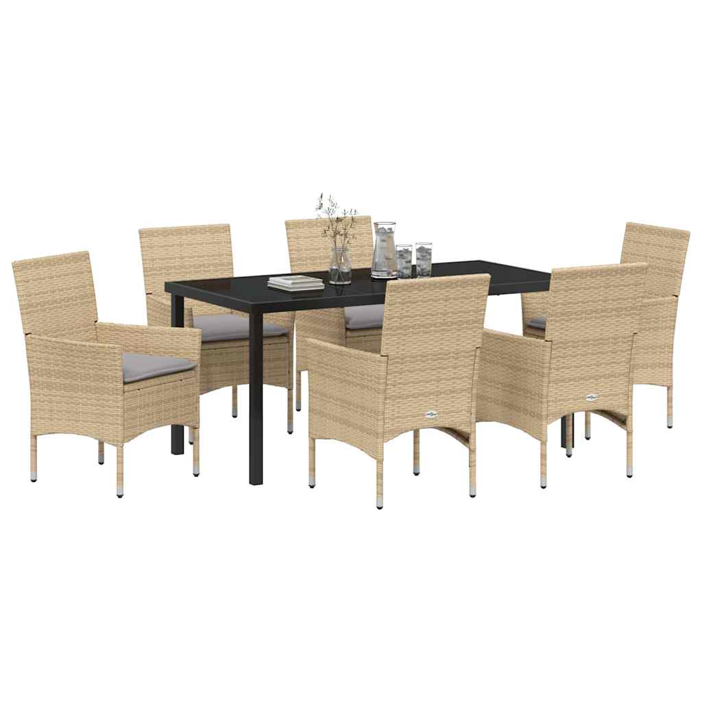 Garten Essgruppe mit Kissen 7 pcs Beige Poly Rattan