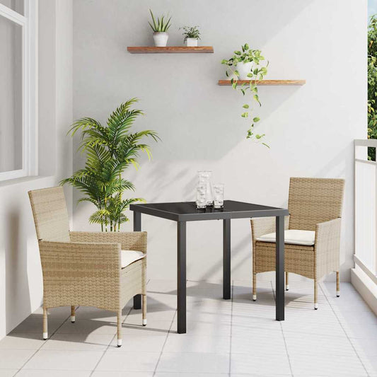 Garten Essgruppe mit Kissen 3 pcs Beige Poly Rattan