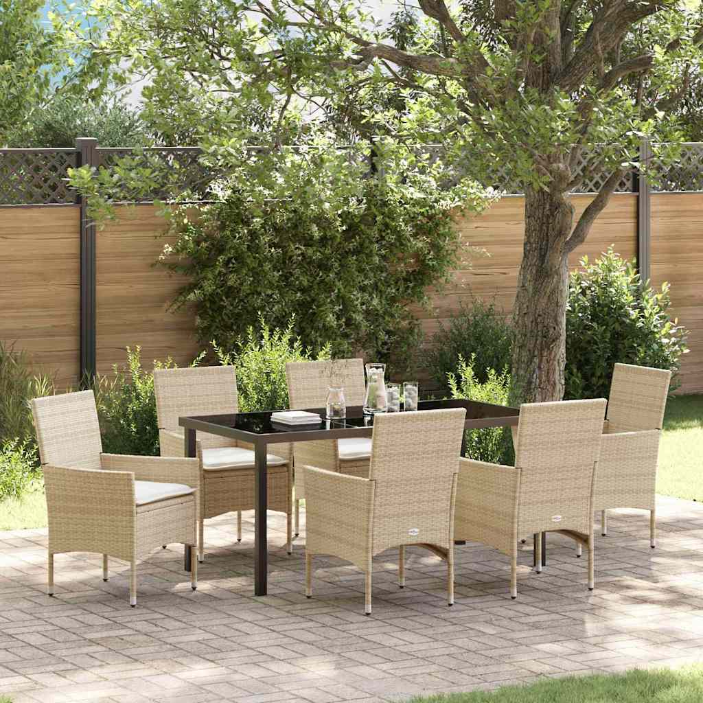 Garten Essgruppe mit Kissen 7 pcs Beige Poly Rattan