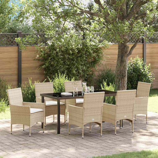 Garten Essgruppe mit Kissen 7 pcs Beige Poly Rattan