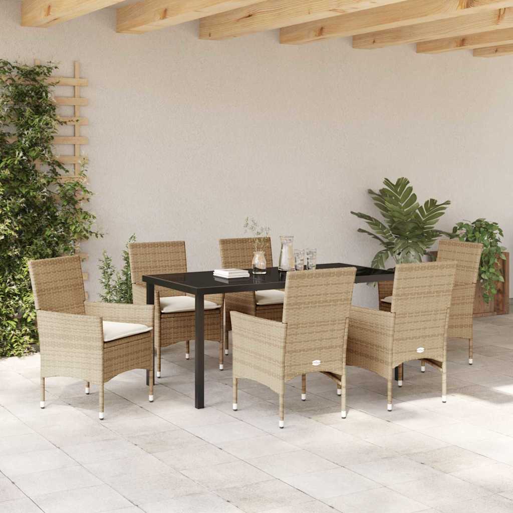 Garten Essgruppe mit Kissen 7 pcs Beige Poly Rattan