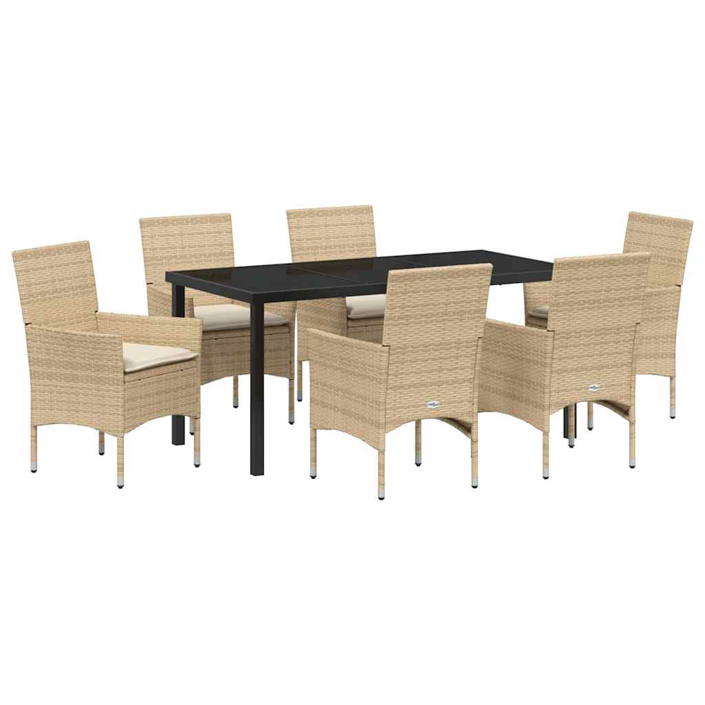 Garten Essgruppe mit Kissen 7 pcs Beige Poly Rattan