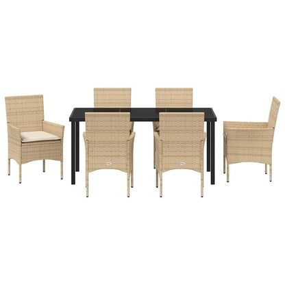 Garten Essgruppe mit Kissen 7 pcs Beige Poly Rattan