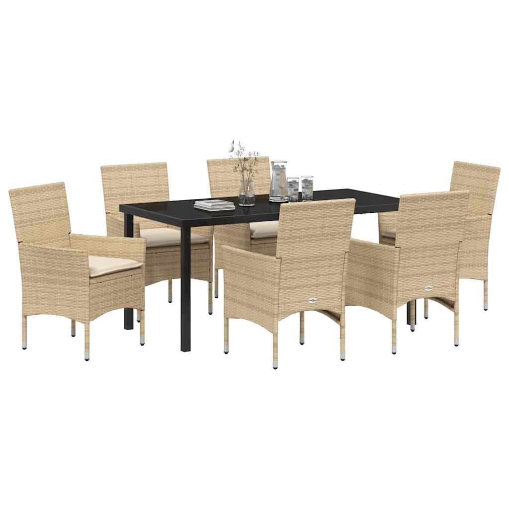 Garten Essgruppe mit Kissen 7 pcs Beige Poly Rattan