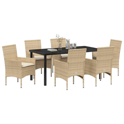 Garten Essgruppe mit Kissen 7 pcs Beige Poly Rattan