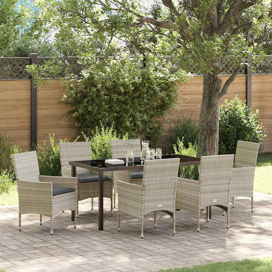 Garten Essgruppe mit Kissen 7 pcs Hellgrau Poly Rattan