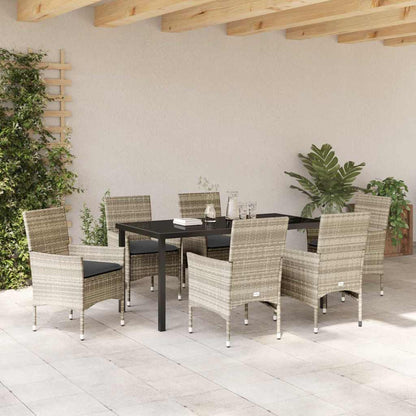 Garten Essgruppe mit Kissen 7 pcs Hellgrau Poly Rattan