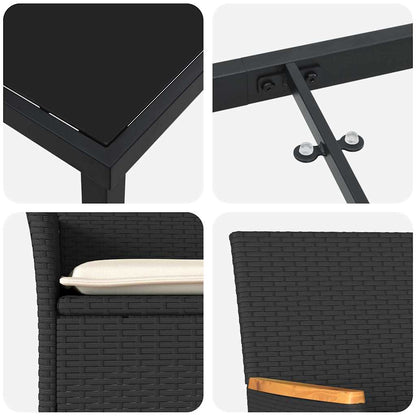 Garten Essgruppe mit Kissen 7 pcs Schwarz Poly Rattan