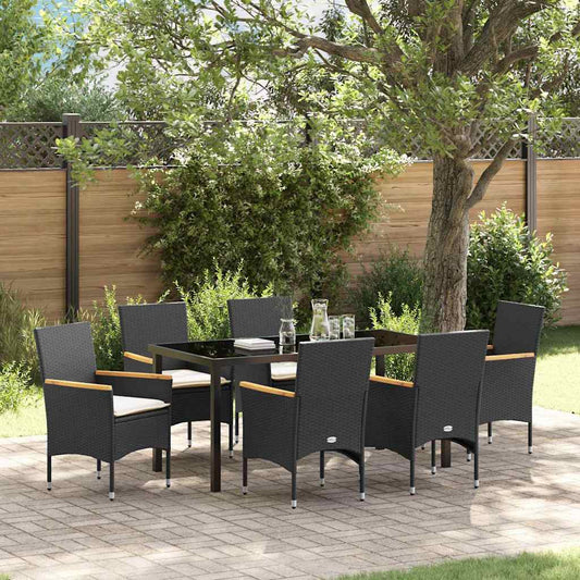 Garten Essgruppe mit Kissen 7 pcs Schwarz Poly Rattan