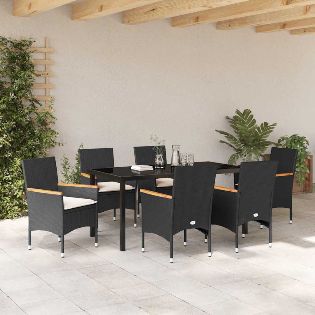 Garten Essgruppe mit Kissen 7 pcs Schwarz Poly Rattan