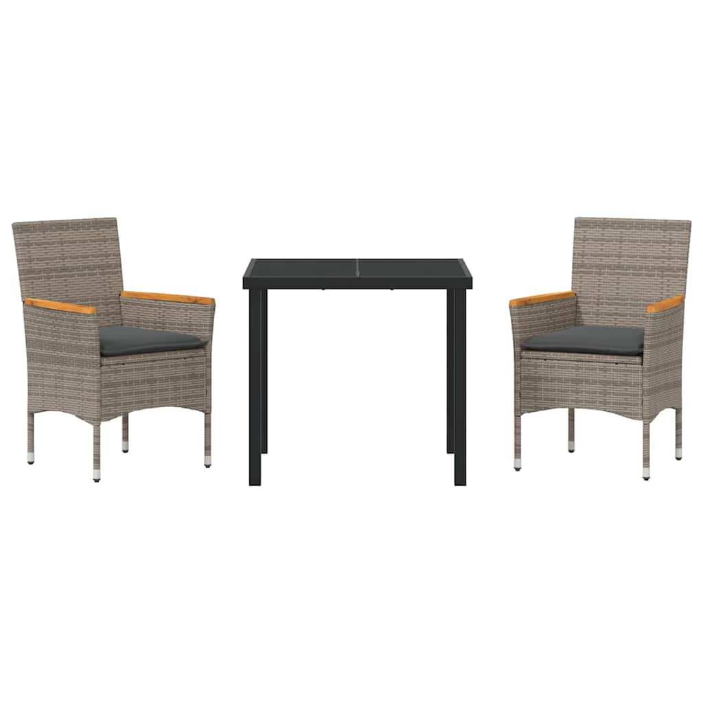 Garten Essgruppe mit Kissen 3 pcs Grau Poly Rattan