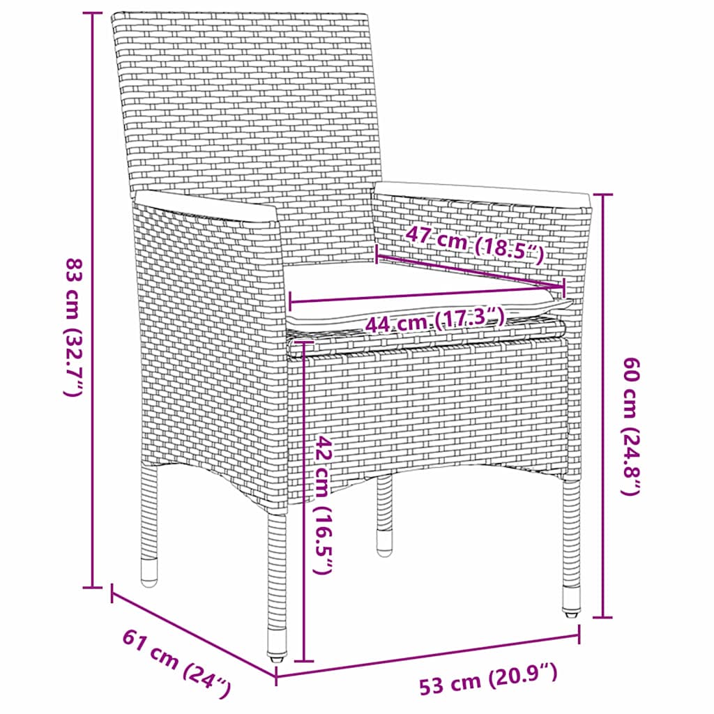 Garten Essgruppe mit Kissen 3 pcs Grau Poly Rattan