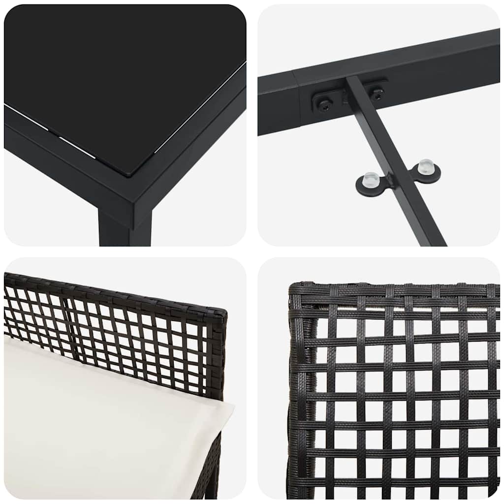 Garten Essgruppe mit Kissen 3 pcs Schwarz Poly Rattan