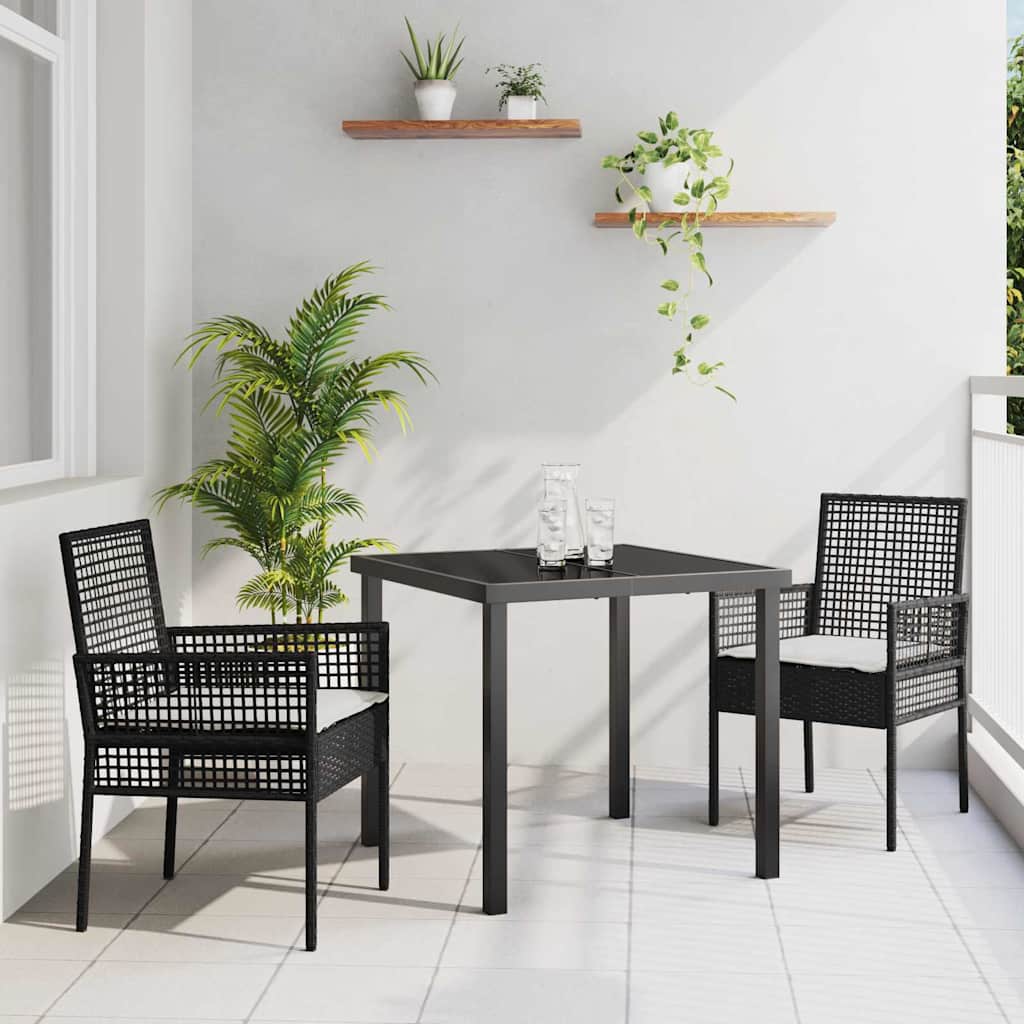 Garten Essgruppe mit Kissen 3 pcs Schwarz Poly Rattan