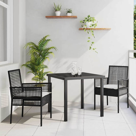 Garten Essgruppe mit Kissen 3 pcs Schwarz Poly Rattan