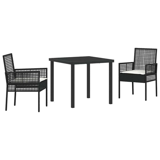 Garten Essgruppe mit Kissen 3 pcs Schwarz Poly Rattan