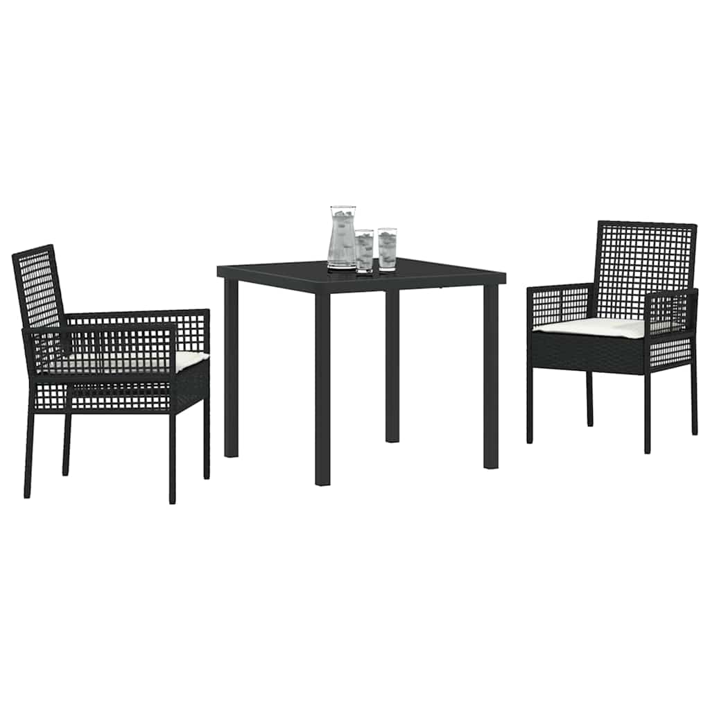 Garten Essgruppe mit Kissen 3 pcs Schwarz Poly Rattan