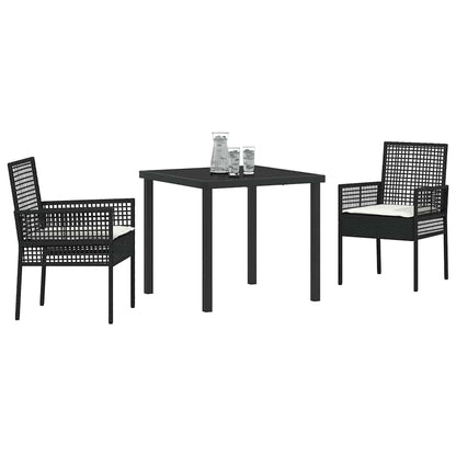 Garten Essgruppe mit Kissen 3 pcs Schwarz Poly Rattan