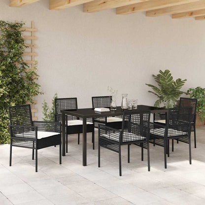 Garten Essgruppe mit Kissen 7 pcs Schwarz Poly Rattan