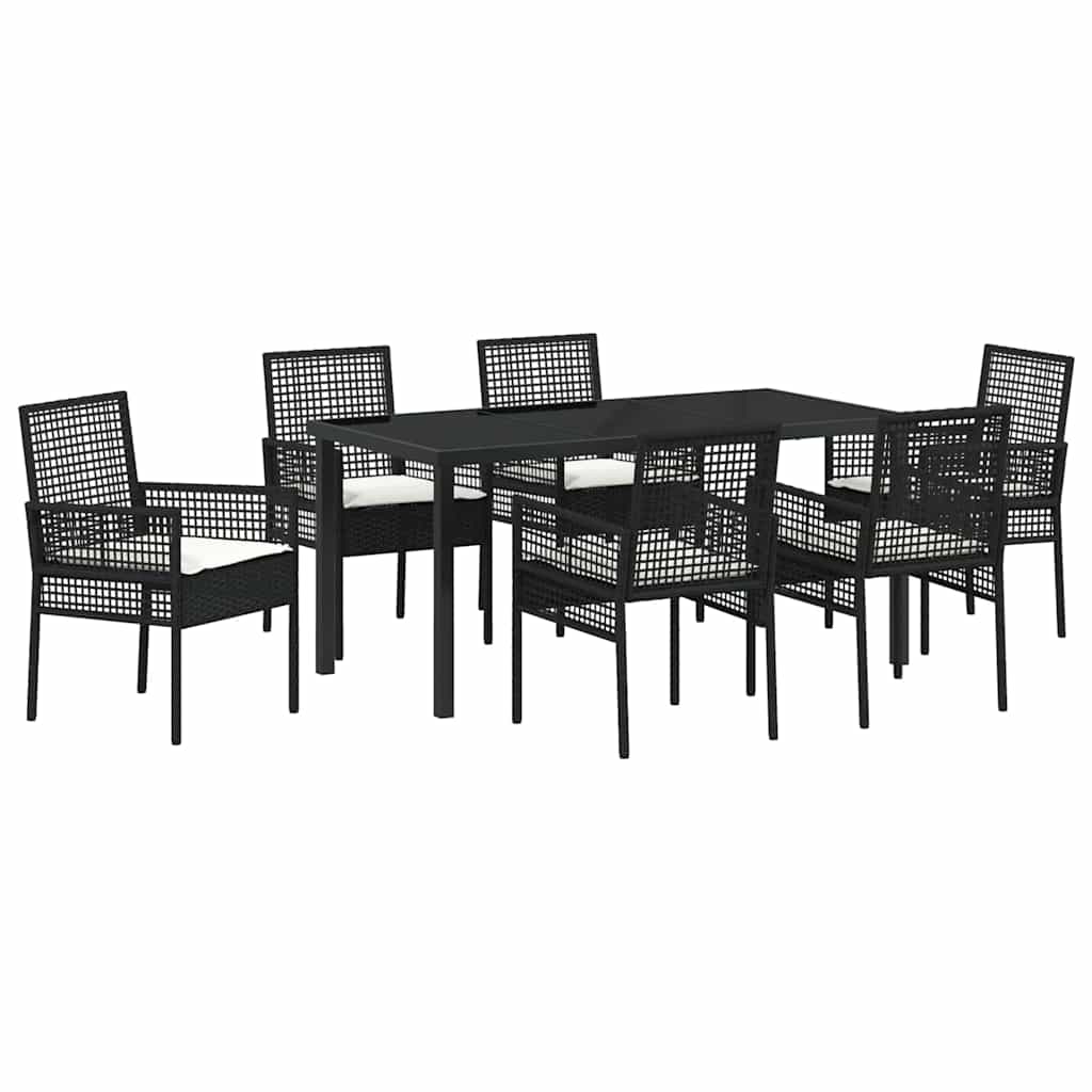 Garten Essgruppe mit Kissen 7 pcs Schwarz Poly Rattan