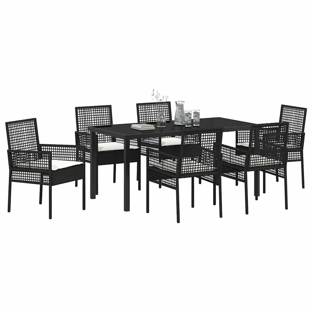Garten Essgruppe mit Kissen 7 pcs Schwarz Poly Rattan